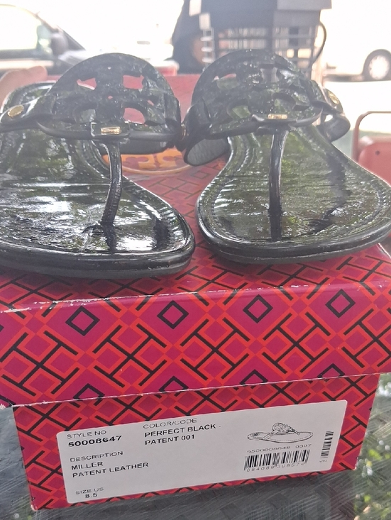 Tory Burch Shoes - Tory Burch Black Patent Logo Jelly Thong Sandals